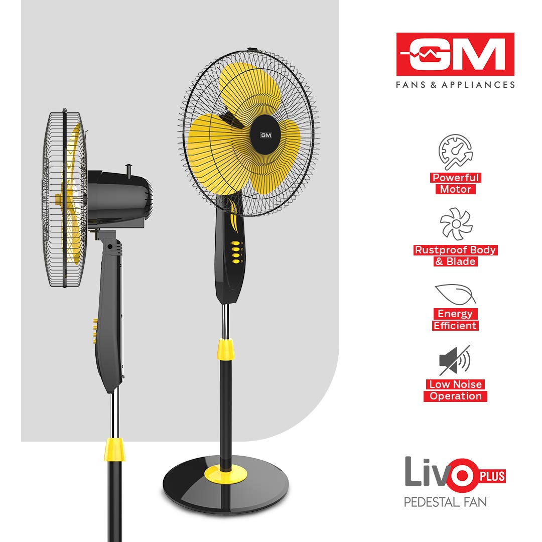 GM Livo Plus 400 mm NS Pedestal Fan (Yellow)-4
