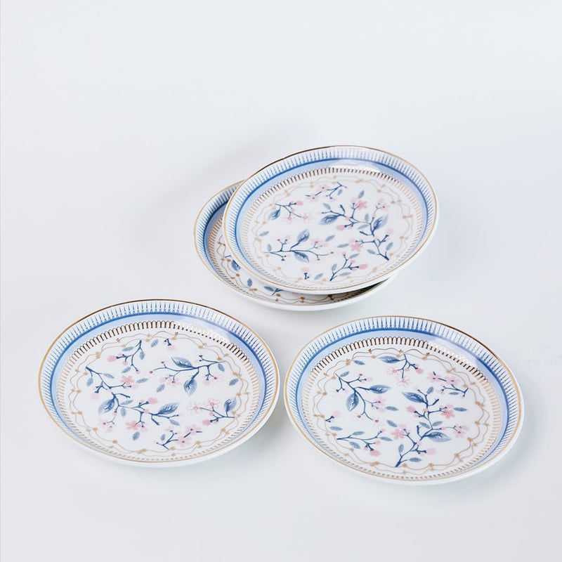 Magique by The Wishing Chair x ClayCraft : River of Flowers Ceramic Plates Set of 4 | 6 Inches | Snack Plates | Elegant Lightweight Small Ceramic Plates for Appetizers & Desserts | Dishwasher Safe
