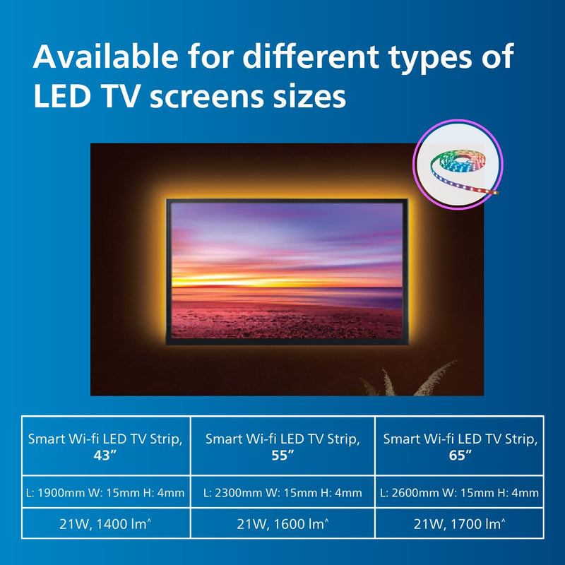 Philips Wi-Fi Smart LED TV Strip Light with Voice Control & Dimmable Feature (Multicolor, B0FD3X4S1R)