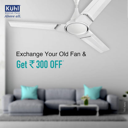 KUHL Prima A3 1200mm BLDC Ceiling Fan with Remote | 5-Star Rated | High Airflow | Saves up to 65% Electricity | 5-Year Brand Warranty | White