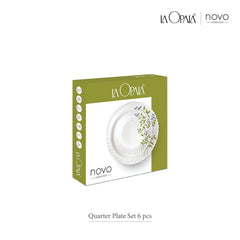 La Opala Novo Collection Opal Glass Crockery | Quarter Plate Set of 6 | Tender Trio Design | Plates for Snacking & Gifting | Microwave Safe | 100% Vegetarian | Extra Strong | Super Light & White