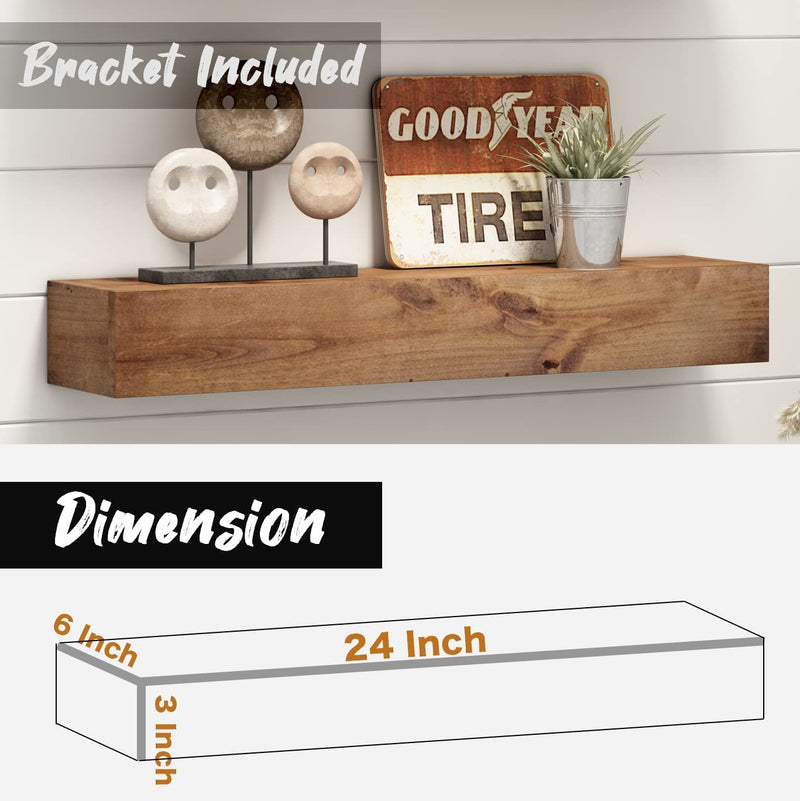 Wood Wall Floating Shelves - Rustic Shelf for Wall Décor Shelf Handmade (Light Walnut, 24 Inch)