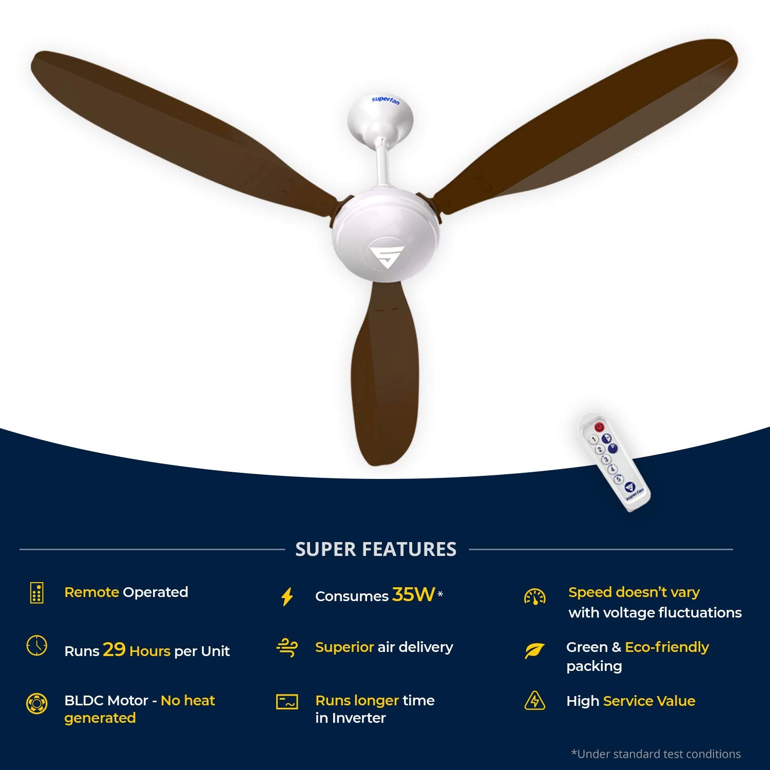 Superfan SuperX1 1200mm BLDC Ceiling fan for Home | India's 1'st BLDC fan| BEE 5 Star Rated Energy Efficient BLDC Fan| 5 Year Warranty (Brown)