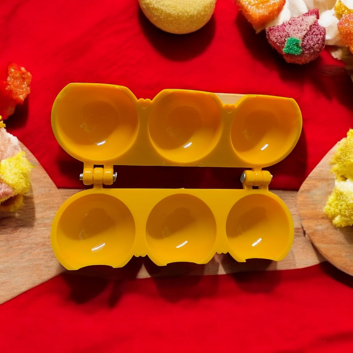 Dynore Ladoo Maker Patti/Mould/Sancha of Plastic for 3 Ladoos Together for Diwali, Ganpati and All Festivals 15.2x6.4 cm, Yellow