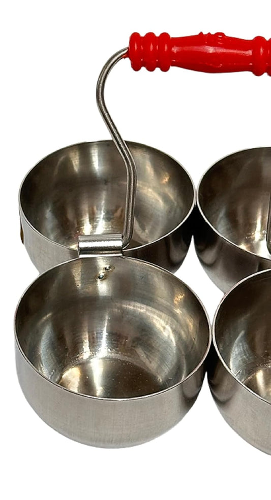 Dynore Stainless Steel Silver 4 in 1 Pachpal/Chowpala/Chowpali/Haldi Kumkum- Set of 1 Pcs
