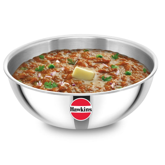 Hawkins 3 Litre Metro Kadhai, Triply Stainless Steel Induction Tasla, Silver (SSTA30)