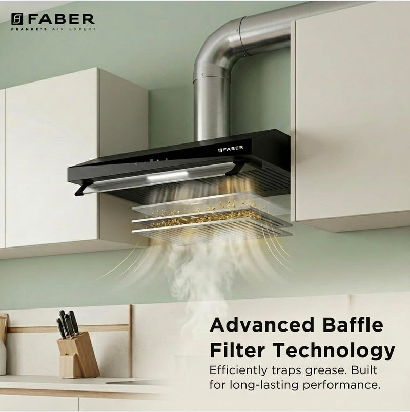 Faber Ruby Ductless 60cm 1000m³/hr Baffle Filter Chimney | LED Lighting | Touch Control | 8 Yr Motor, 2 Yr Comprehensive