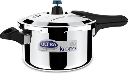 Ultra Triply Krono Pressure Cooker 5.5 Litre | Whistle Counter | Spillage Control | AISI 304 Food Grade Stainless Steel Cooker | 5 Years Warranty | 1.2 MM Lid Thickness | Induction Compatible