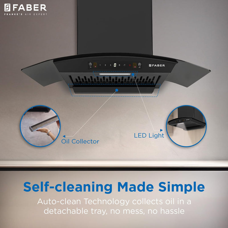 Faber Hood Venice 75 cm 1200 m³/hr Autoclean Curved Chimney| Filterless with Oil Collector |8 Yrs Motor & 2Yrs Comprehen