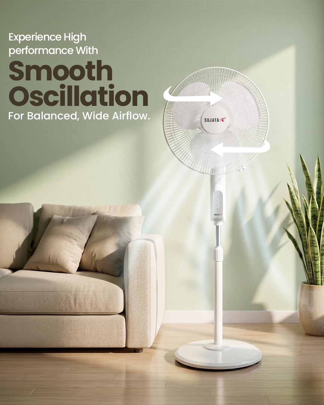 Sujata Greenova Air BLDC 400 mm Pedestal Fan with Remote (White)