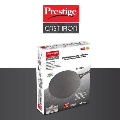 Prestige Cast Iron Concave Tawa, 250 mm (Black)