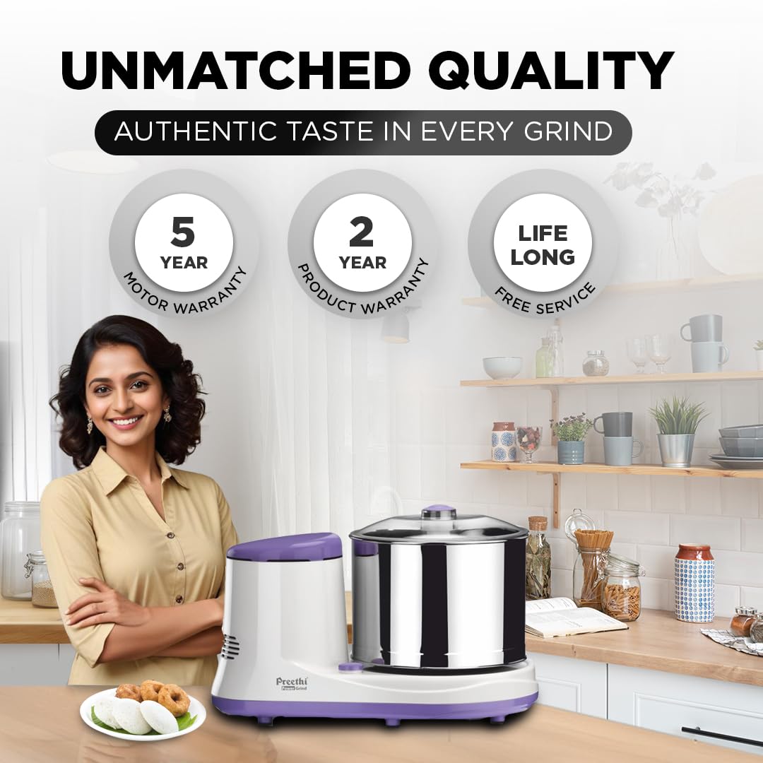 Preethi Power Grind Wet Grinder|150W 2L Stainless Steel Table Top Wet Grinder|Ideal for Making South Indian Batter in Your Kitchen