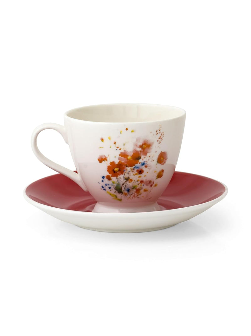 Clay Craft Fine Ceramic King Super Cup & Saucer Set of 12 (6 Cups + 6 Saucers) - 180 ml Each