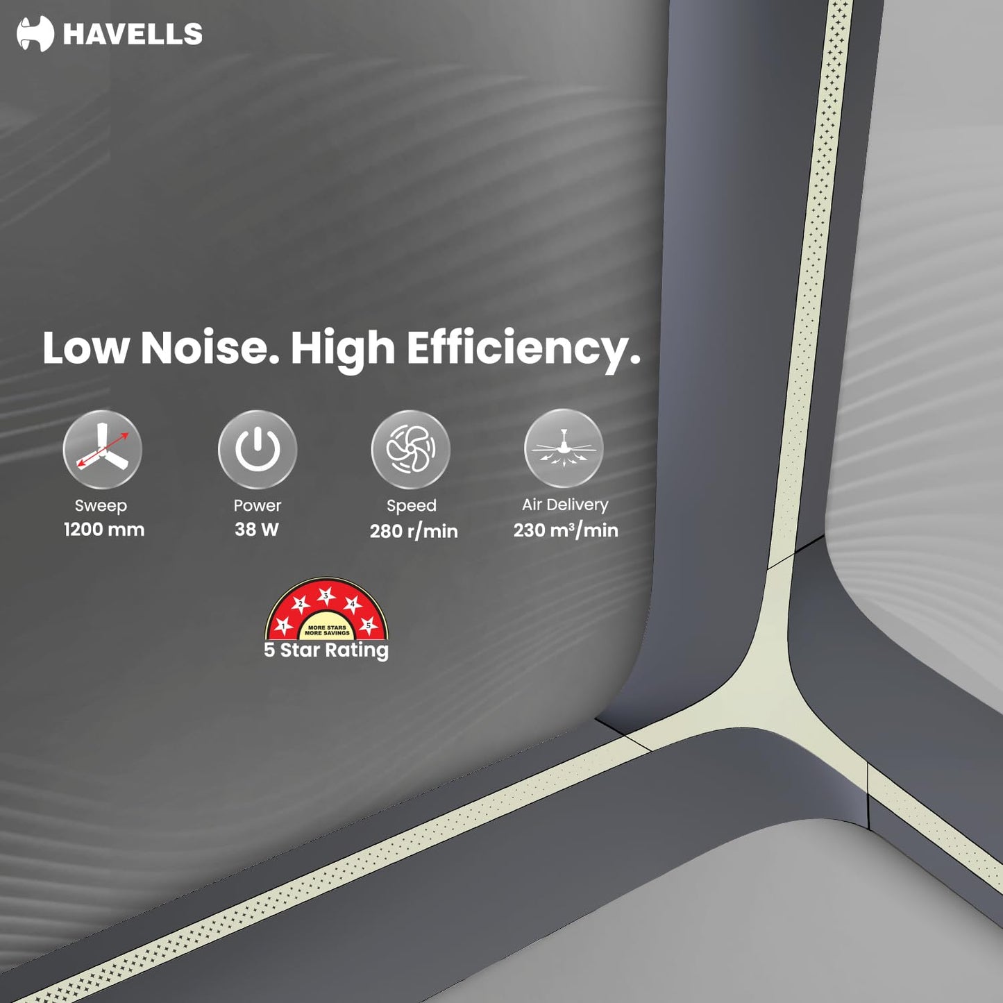 Havells Inveno LX 1200 mm BLDC Ceiling Fan|ABS Aerodyanamic Blades|Telescopic Canopy|Timer, Breeze,Sleep,MOP Modes|Reverse Feature|100% Copper Wire Motor|Free Installation|2 Year Warranty(Matt Slate)