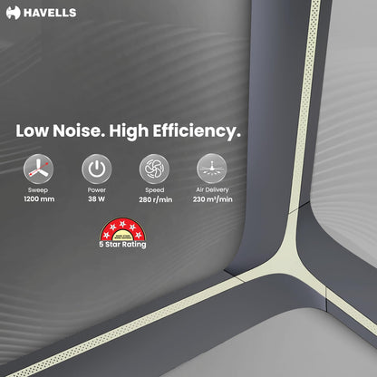 Havells Inveno LX 1200 mm BLDC Ceiling Fan|ABS Aerodyanamic Blades|Telescopic Canopy|Timer, Breeze,Sleep,MOP Modes|Reverse Feature|100% Copper Wire Motor|Free Installation|2 Year Warranty(Matt Slate)