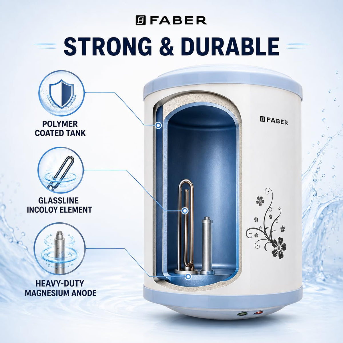 Faber Infinity Storage Geyser 15 Litre| 2000W | Free Pipe & Installation | 8 Bar Pressure| Energy Efficient | 7Yr Tank, 