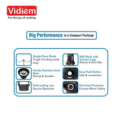 Vidiem VITA Sport 500 W Personal Blender/Mixer/Grinder/Smoothie Maker | 22000 RPM Aria CoolTec Motor | 3 Jars (600 ml SS