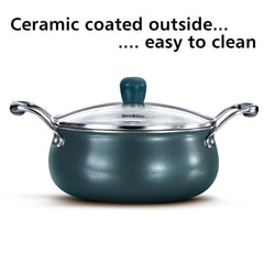 Hawkins Olive Pro 3 Litre Handi, Triply Stainless Steel Pan with Stainless Steel Handles and Glass Lid, Green (POSH30G)