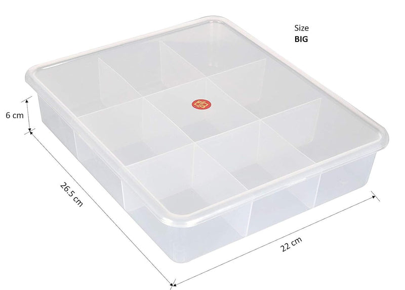 9 Grids High Thickness Plastic Multipurpose Rectangular Big Storage Box with Tight Lid - Big