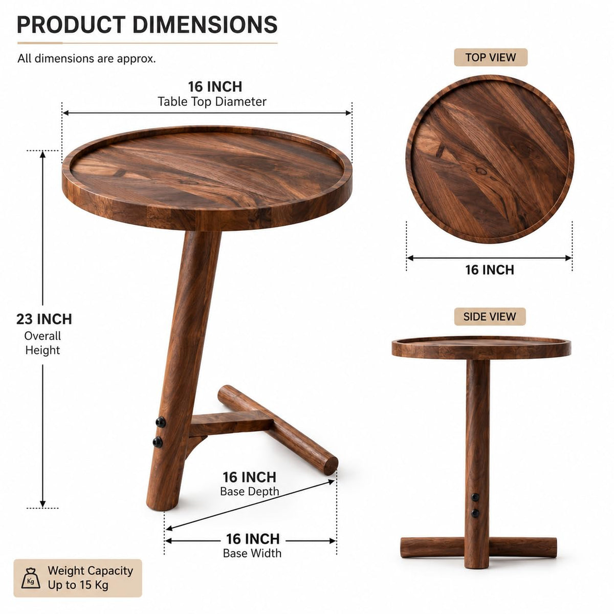 Solid Sheesham Wood C Shape Side Table for Living Room | Modern Sofa End Table | Wooden Laptop Table for Bed | 