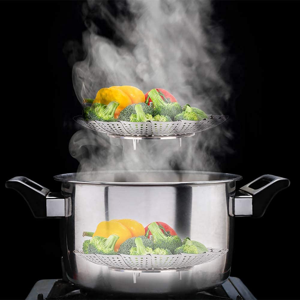 Jig-Tik Vegetable Steamer Basket, Premium Stainless Steel Veggie Steamer Basket - Folding Expandable Steamers to Fits Various Size Pot (6" to 10.5")