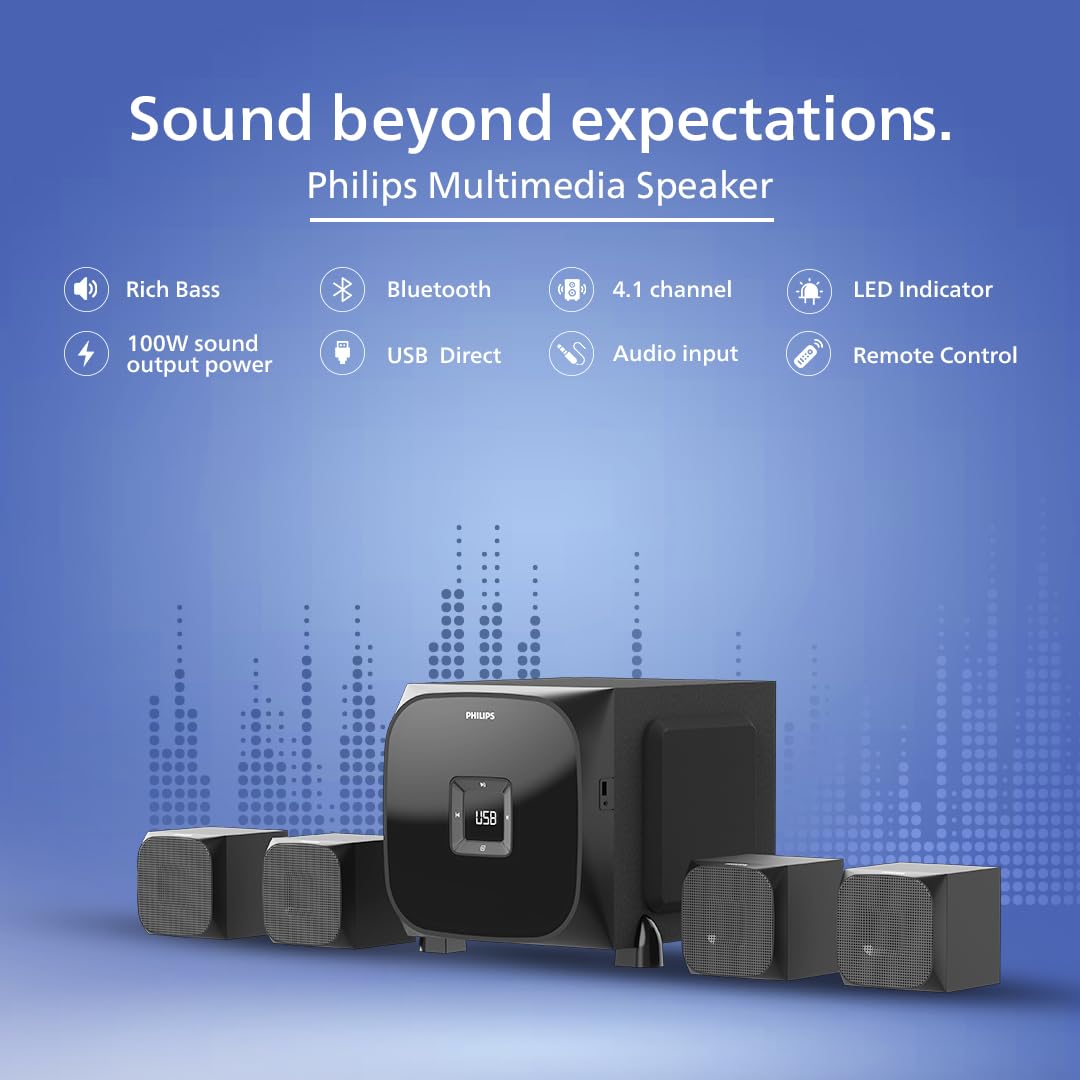 Philips Audio SPA8170B 4.1Channel 100W Bluetooth Multimedia Speaker with RiChannel Bass