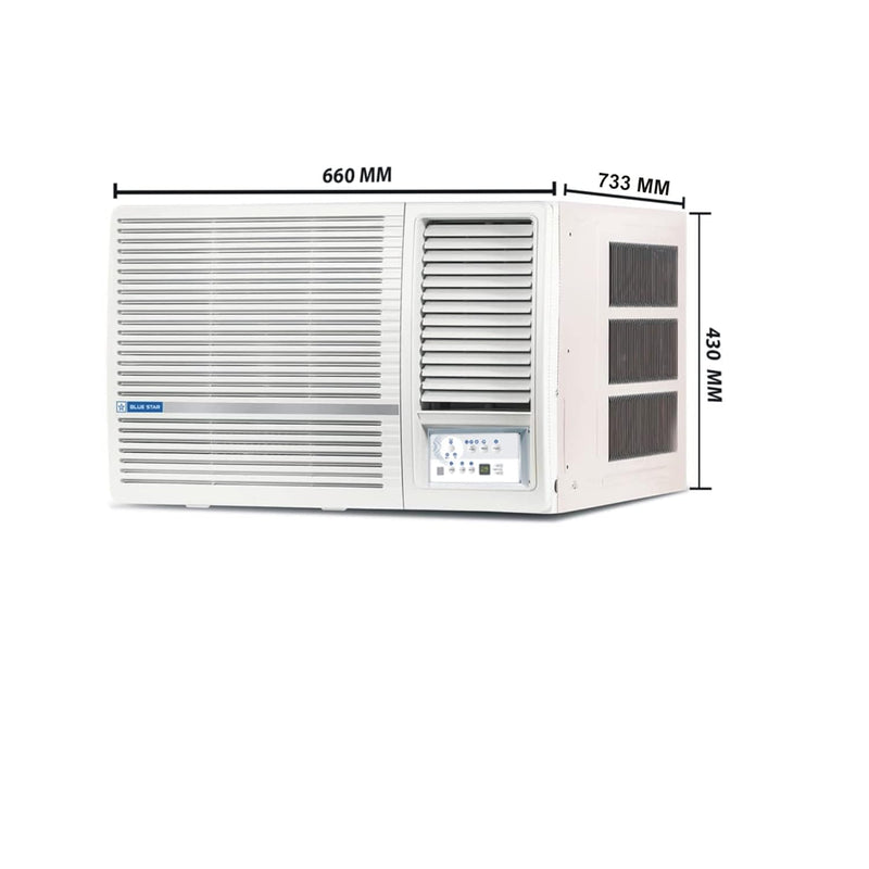 Blue Star 2 Ton 3 Star Fixed Speed Window AC (Copper, Turbo Cool, Humidity Control, Fan Modes-Auto/High/Medium/Low, Hydrophilic Blue Fins, Dust Filters, Self-Diagnosis, WFA324LN, White)