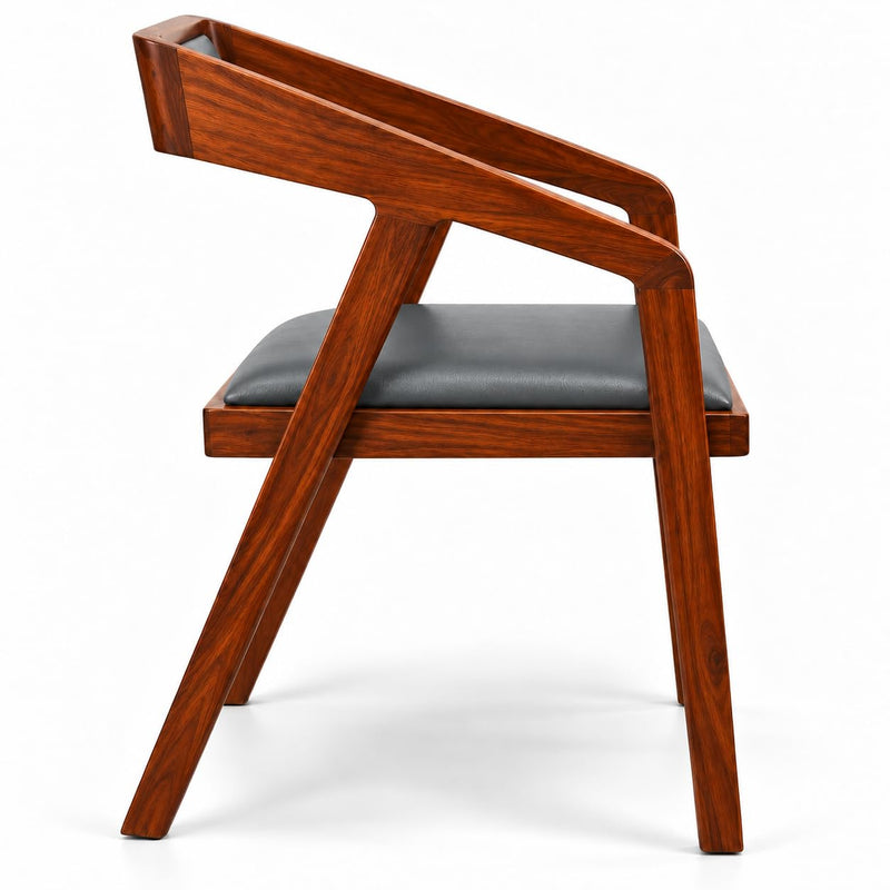 Solid Sheesham Wood Cafe Arm Chair with Grey Upholstered Seat, Modern Wooden Accent Chair for Living Room and C