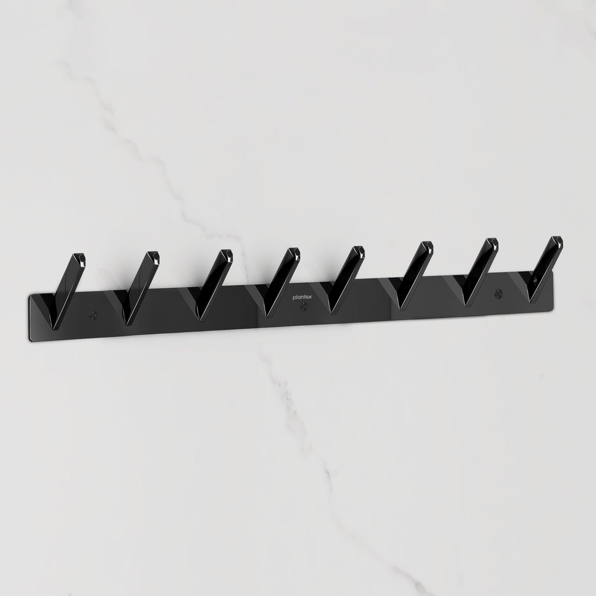 Plantex Wall Hooks for Hanging Cloth/Stainless Steel Towel Hangers/Bathroom Robe Hooks/Door Hangers/Square Wall Hook/Hook Rail for Hanging Keys - 8 Hooks (Pack of 1, PVD Black)