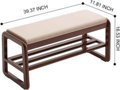 Mid-Century Elegant Wooden Shoe Bench with Padded Seat – 2-Tier Shoe Rack for Entryway, Living Room, or Bedroom