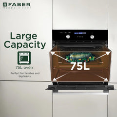 Faber 75L Built-in Convection Oven (FBIO 75L 9F BK, Full Black Glass) | 9 Cooking Functions with 3D Hot Air Circulation 