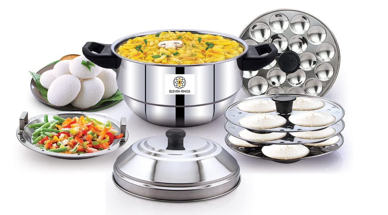 Eleven Rings 4 Plates Stainless Steel Square Idli Stand/Idli Maker Makes 16 Square Idlis at Once. (4 Plate Square Idli)