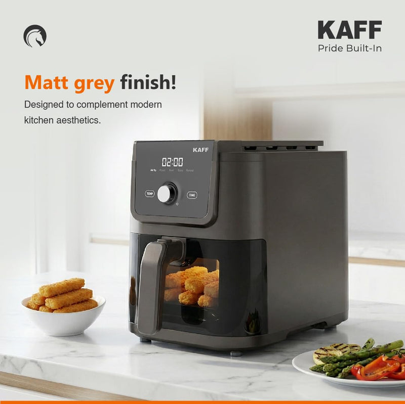 Kaff Digital Air Fryer 5L, 1500W Oil Free Air Fryer for Home with Visible Window, 5 Preset Cooking Modes, LED Touch Cont