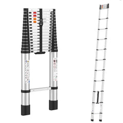BonKaso VertiPro 3.8M(12.5Ft) Telescopic Ladder|Aluminum Ladder 13 Steps|Multipurpose for Home & Outdoor use with Self Lock Mechanism|EN131 Certified Max Load Capacity of 150kg