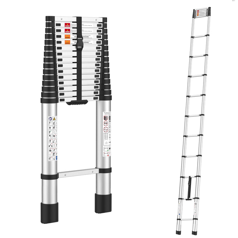 BonKaso VertiPro 3.8M(12.5Ft) Telescopic Ladder|Aluminum Ladder 13 Steps|Multipurpose for Home & Outdoor use with Self Lock Mechanism|EN131 Certified Max Load Capacity of 150kg