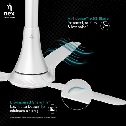 NNEX by BAJAJ Dryft A90 BLDC 1200 MM | BEE 5 Stars Rated Premium Ceiling Fan With Remote Control | 20%* Higher Air Thrust | Airfluence ABS Blade For Low Noise | 2-Yr Warranty Free Installation 【White】