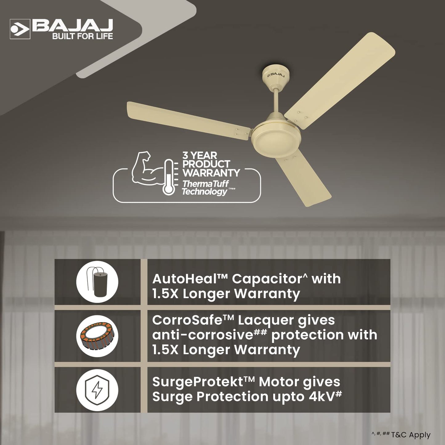 Bajaj Robusta 12S1 1200MM 1 Star Rated Ceiling Fans For Home | BEE Stars Rated Energy Efficient Ceiling Fan | Surgeprotekt Motor | 2 Years Warranty 【Base Ivory】