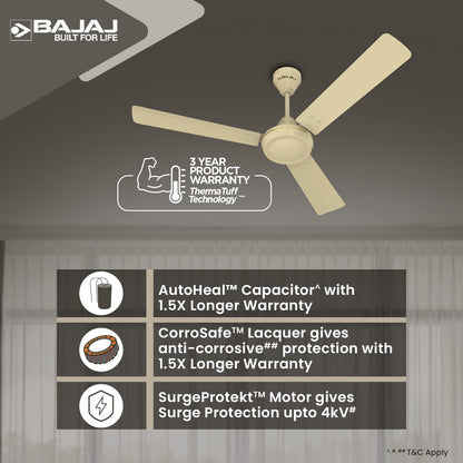 Bajaj Robusta 12S1 1200MM 1 Star Rated Ceiling Fans For Home | BEE Stars Rated Energy Efficient Ceiling Fan | Surgeprotekt Motor | 2 Years Warranty 【Base Ivory】