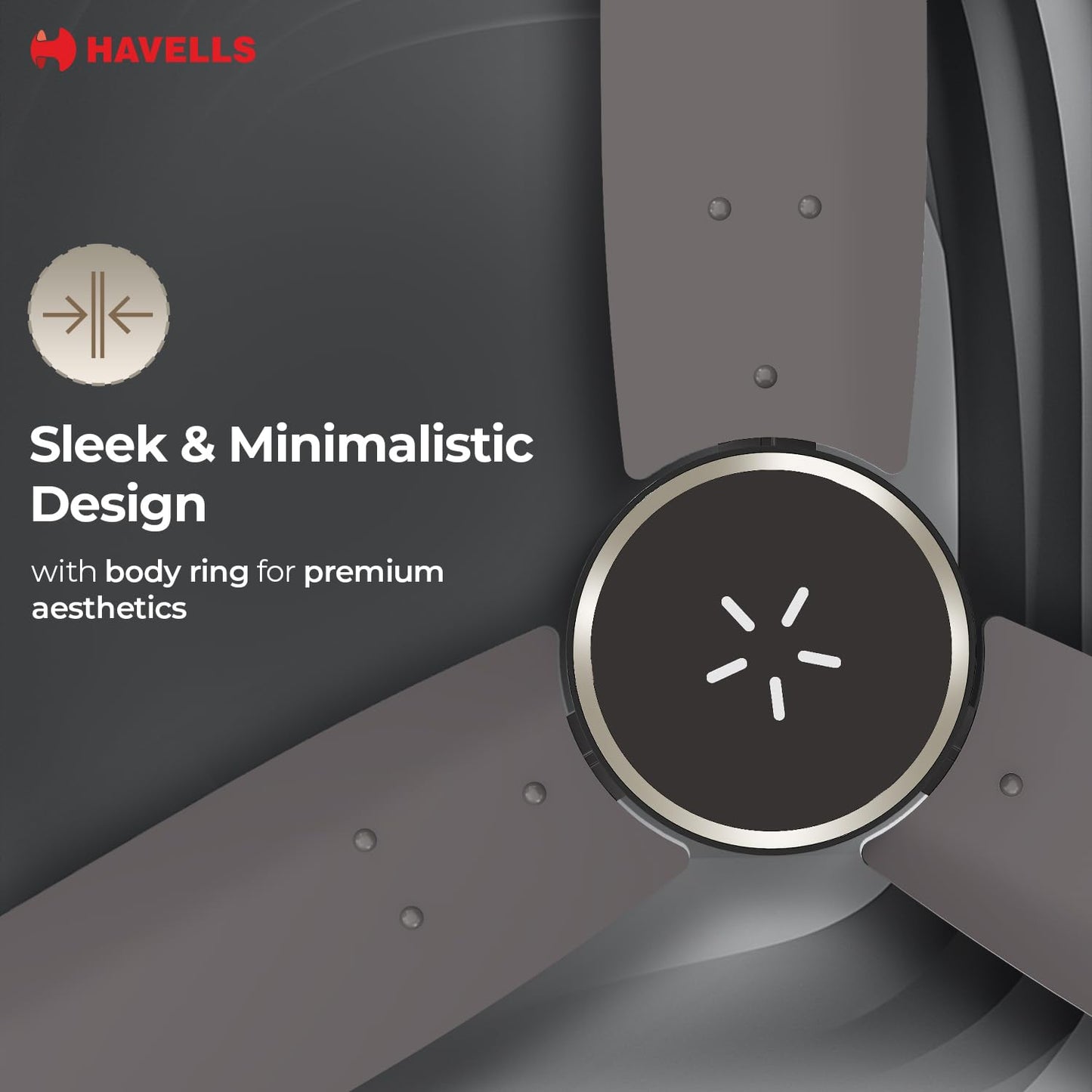 Havells FAB BLDC ULED Ceiling Fan 1200mm, 5 star, LED Speed Indicator, 380 RPM, Up to 65% Savings,Reverse Rotation,4 Speed Modes,Low Wattage 30W, Low Noise,Air Flow:225 CMM, 3 Year Warranty,Stone Grey