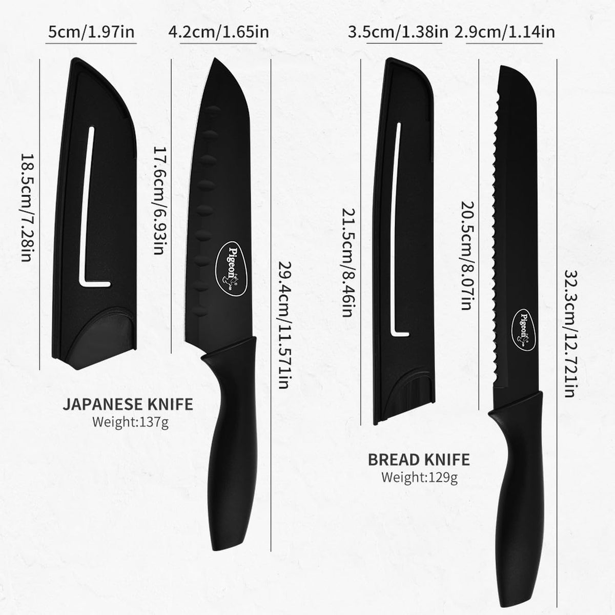 Pigeon by Stovekraft Edge Carbon Knife Set 6 Pcs (Black)