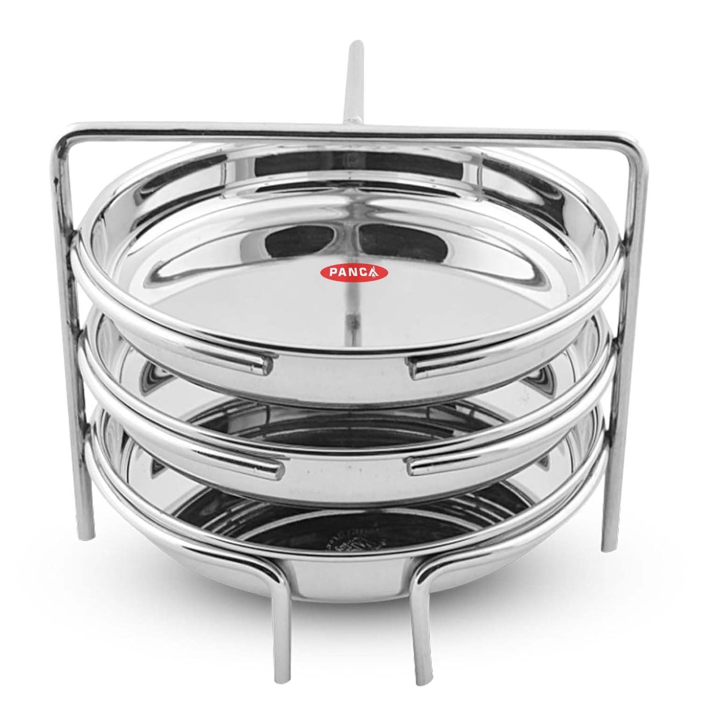 PANCA Stainless Steel Dhokla Maker, Thatte Idli Maker, 3 Big Plates, 16 cm Plates Set With Stand, Fits in all Cookers, Dhokla Stand | Dhokla Plate Only | Thattu Idli Plate | Idli and Dhokla Maker | Khaman Dhokla Plate