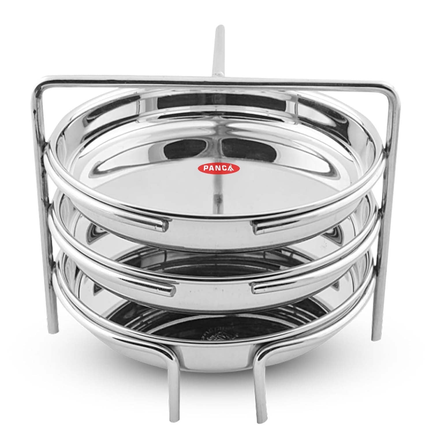 PANCA Stainless Steel Dhokla Maker, Thatte Idli Maker, 3 Big Plates, 16 cm Plates Set With Stand, Fits in all Cookers, Dhokla Stand | Dhokla Plate Only | Thattu Idli Plate | Idli and Dhokla Maker | Khaman Dhokla Plate