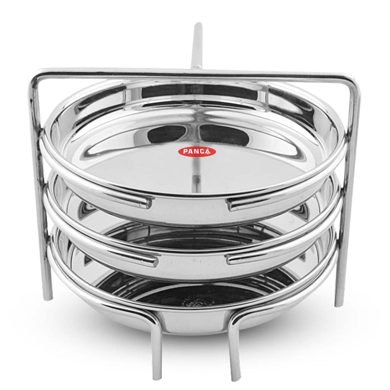 PANCA Stainless Steel Dhokla Maker, Thatte Idli Maker, 3 Big Plates, 16 cm Plates Set With Stand, Fits in all Cookers, Dhokla Stand | Dhokla Plate Only | Thattu Idli Plate | Idli and Dhokla Maker | Khaman Dhokla Plate