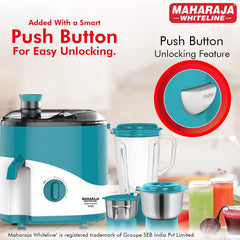 Maharaja Whiteline Odacio Prime Juicer Mixer Grinder with 3 Jars, Motor, Superior Stainless Steel Mesh, High Grade Plastic Lid for More Durability, 2 Year Warranty (Blue & White)