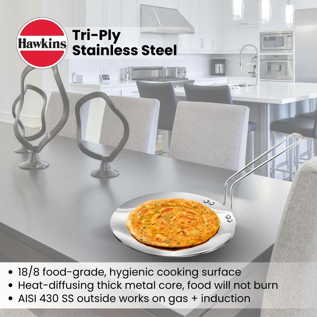 Hawkins Tri-Ply Stainless Steel Tava 22 cm, 3.5mm Induction Compatible