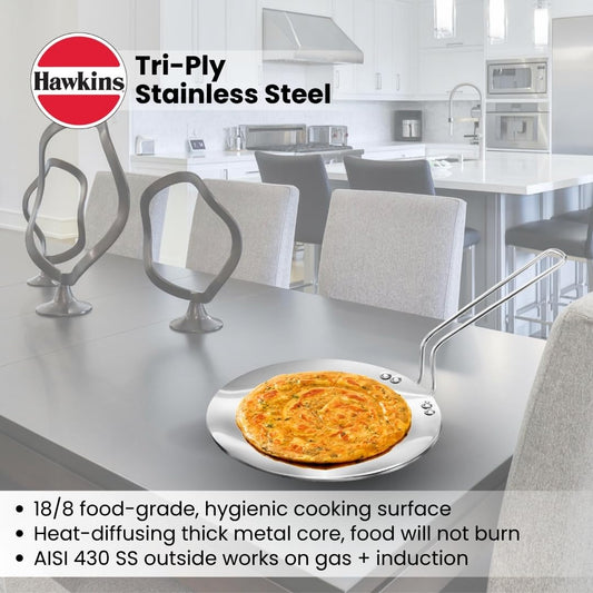 Hawkins Tri-Ply Stainless Steel Tava 22 cm, 3.5mm Induction Compatible