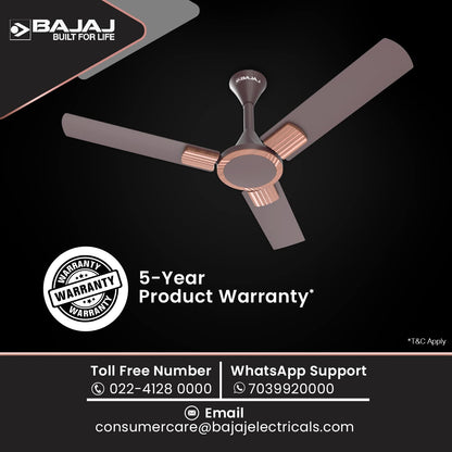 Bajaj Artisan 12S2 1200MM (48") Ceiling Fan | BEE-2 Star Rated Energy Efficient | SUPER 5TUFF TECHNOLOGY™ | SumoTuff Blades | High Air Delivery & High Speed | 5-Yrs Warranty 【Dark Walnut and Wood】