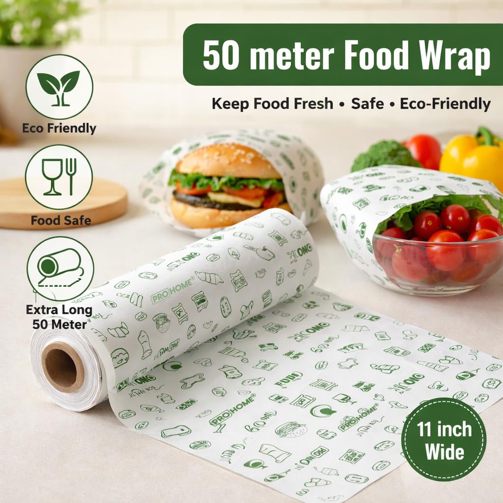 PROHOME 50 Meter Food Wrapping Paper for Roti | Reusable Butter Paper Roll for Kitchen, Baking, Cooking, Packing & Serving | Non-Stick Foil Paper for Food Wrap