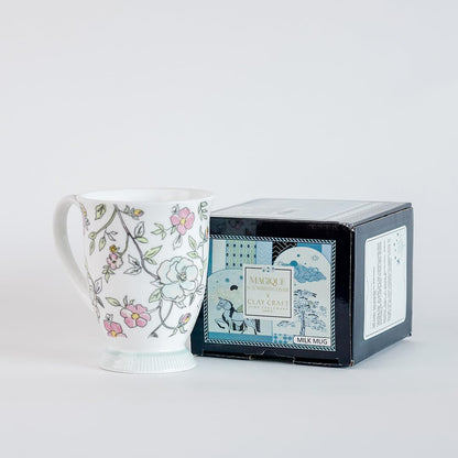 Magique by The Wishing Chair x ClayCraft : Vines Happy Days Ceramic Coffee Mug 300ml | Fine China Floral Milk Tea Cup | Microwave & Dishwasher Safe | Elegant Mug for Home Office Gifting