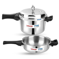 Vinod Platinum Pressure Cooker with Deep Pan Pressure Cooker & Common Lid - 2 pc Combo Set
